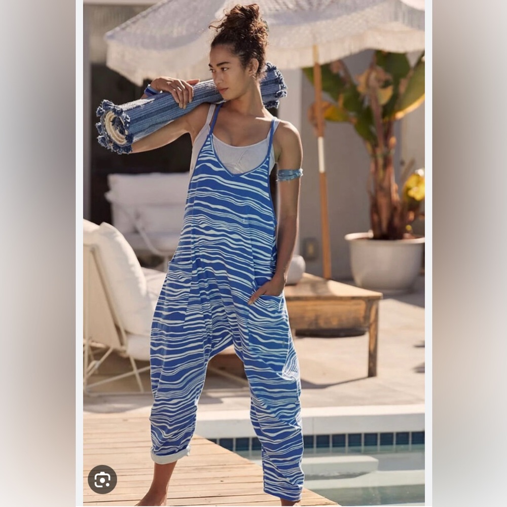 Free People Blue and White Striped Jumpsuit